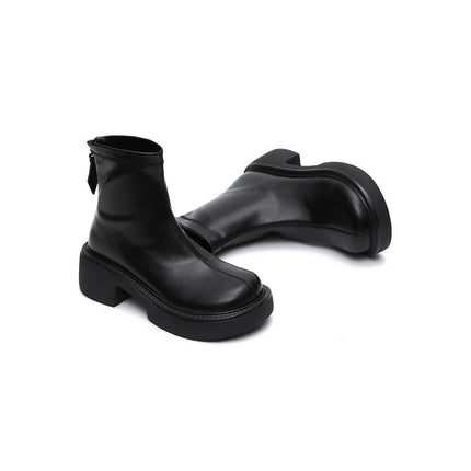 Zip-Up Chunky Leather Boots-3