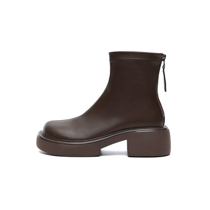 Zip-Up Chunky Leather Boots-5